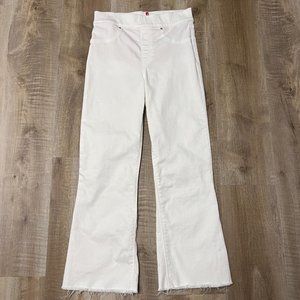 Spanx Jeans Small Pull-On White Flare Crop Stretch Pants Raw Hem